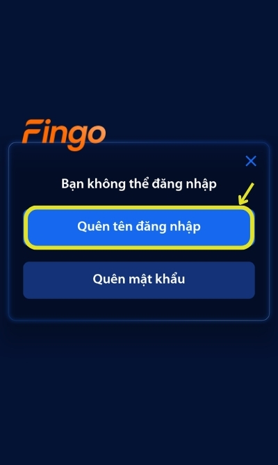 Chọn Quên tên đăng nhập