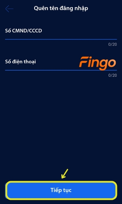 Hệ thống sẽ hướng dẫn khách hàng điền các thông tin liên quan như số CMND/CCCD và số điện thoại dùng để đăng ký tại ngân hàng Bản Việt