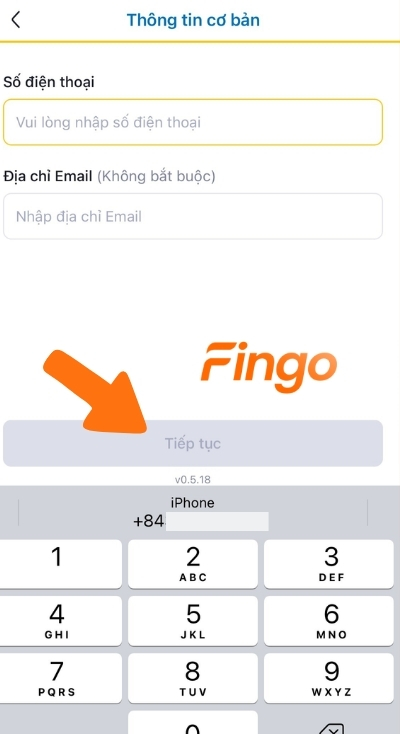 Nhập số điện thoại và thông tin cơ bản 