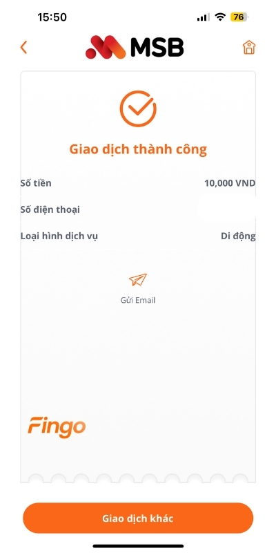 Nạp tiền điện thoại qua MSB mBank bước 6