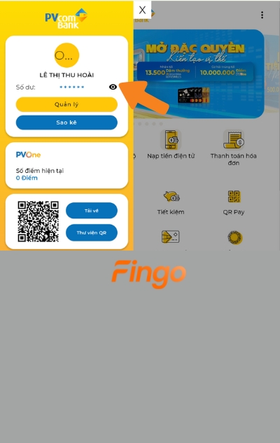 Nhấn chọn biểu tượng con mắt để xem số dư