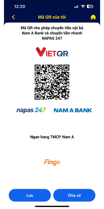 Tạo mã QR Nam A Bank bước 3