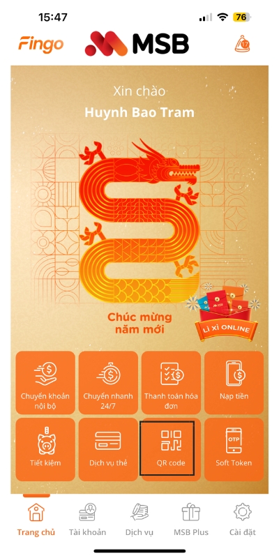 Thanh toán bằng mã QR MSB 1