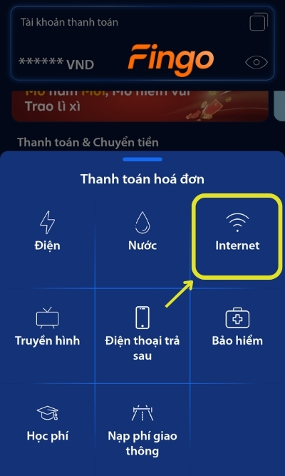 Chọn Internet để tiếp tục.