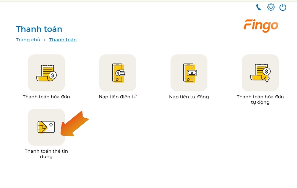 Nhấn chọn mục dịch vụ thanh toán thẻ tín dụng