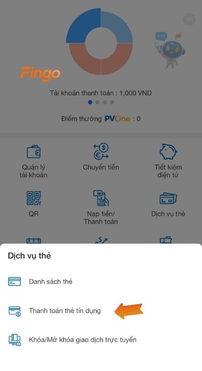 Chọn mục thanh toán thẻ tín dụng