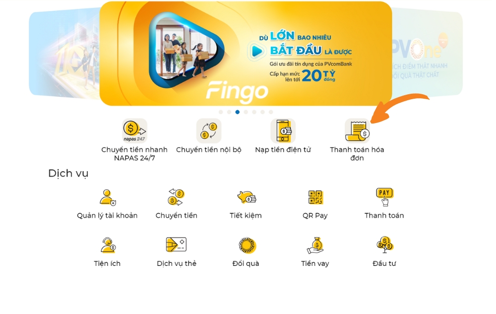 Nhấn chọn mục thanh toán hóa đơn