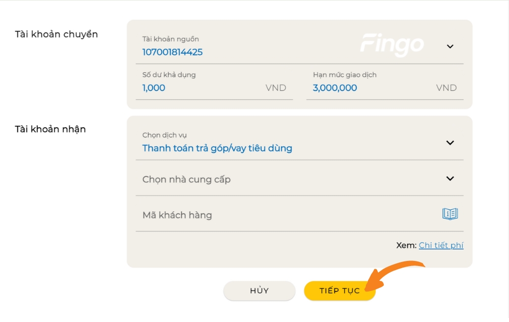 Nhập thông tin và nhấn chọn Tiếp tục