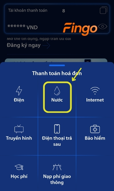 Chọn mục Nước để tiếp tục