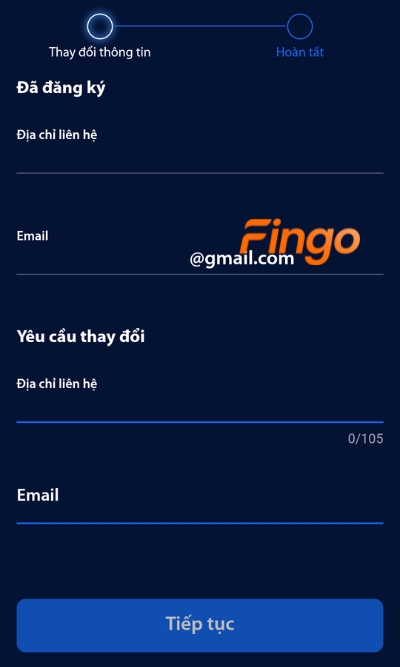 Nhập email mới khách hàng muốn thay đổi. Sau đó chọn Tiếp tục