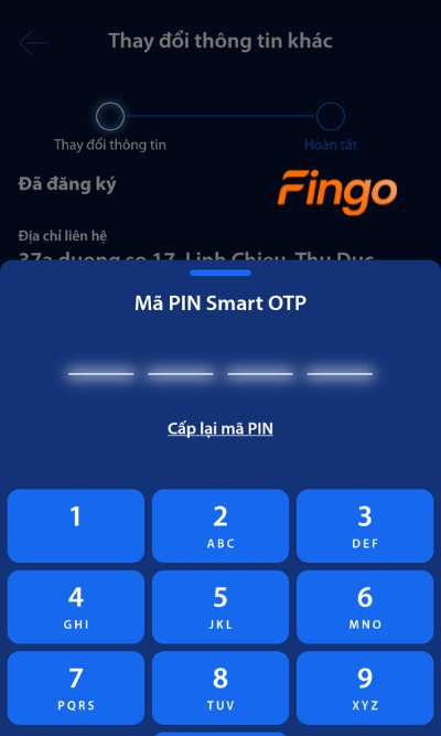 Nhập mã Smart OTP để hoàn thành thủ tục thay đổi email BVBank