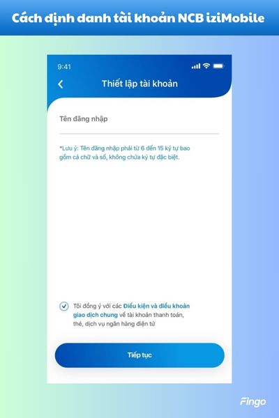 Nhập tên đăng nhập và đồng ý với các điều kiện và điều khoản của Ngân hàng