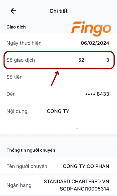 Tại đây, màn hình sẽ hiển thị đầy đủ thông tin của giao dịch, trong đó có cả mã giao dịch VIB