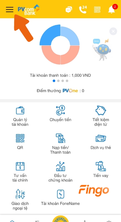 Nhấn chọn biểu tượng 3 gạch góc trái