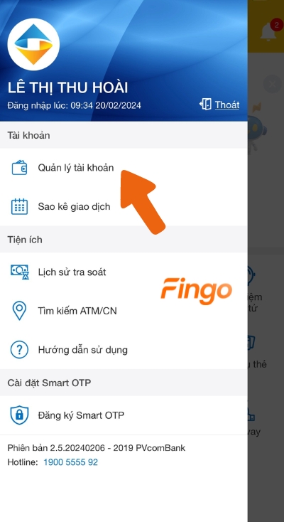 Nhấn chọn mục Quản lý tài khoản