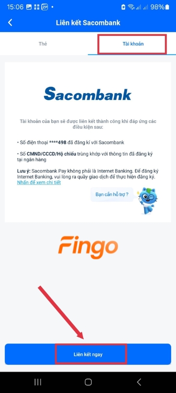  Chọn vào "Liên kết ngay"