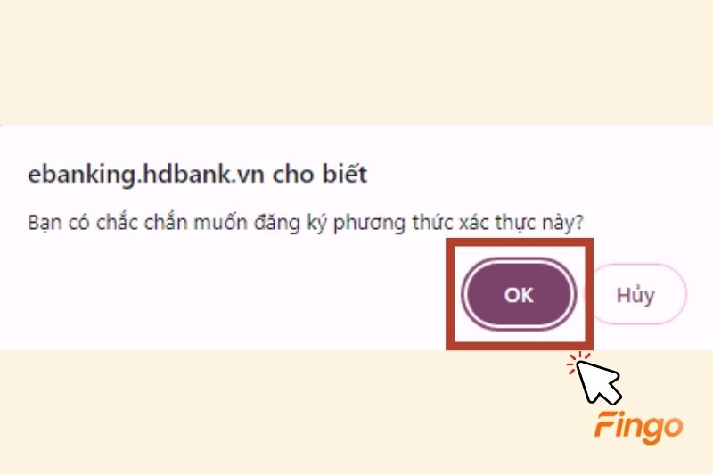 Website sẽ hỏi "Bạn có chắc chắn muốn đăng ký phương thức xác thực này?"