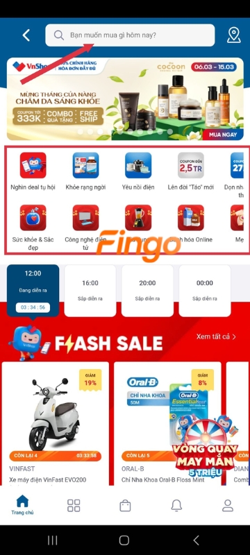 Tìm kiếm sản phẩm trên thanh công cụ hoặc lướt tìm trong mục các sản phẩm. 