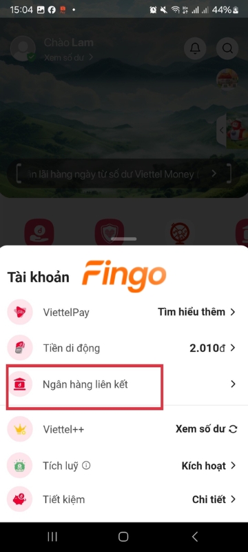 Chọn "Ngân hàng liên kết"