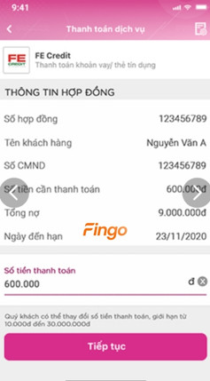 Kiểm tra thông tin và số tiền cần thanh toán. Sau đó, nhấn chọn mục "Tiếp tục"