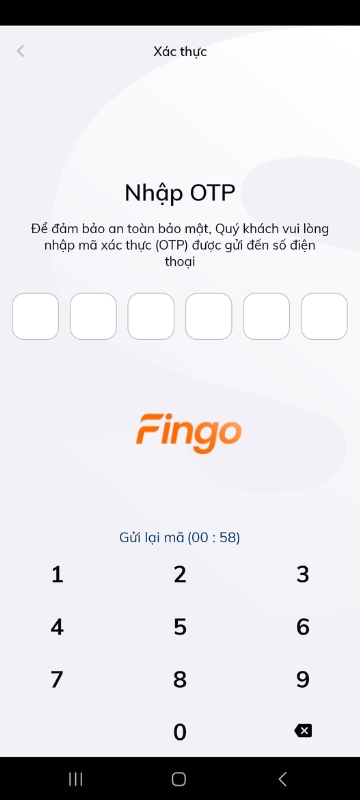 Nhập mã xác thực.