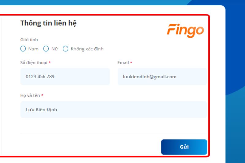 Cung cấp một số thông tin như tên, số điện thoại, email,...