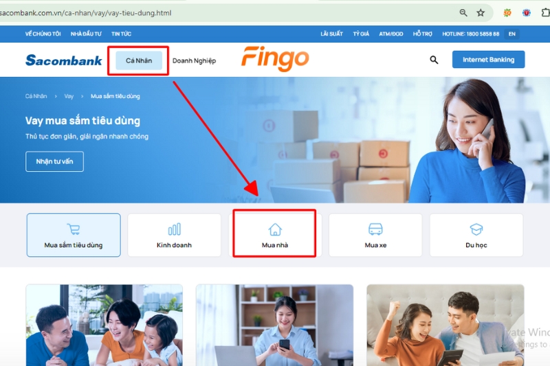 chọn “Vay” > Chọn sản phẩm “Mua nhà”.