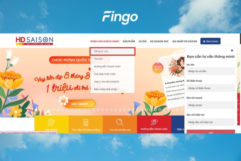 Chọn mục "Đăng ký vay".