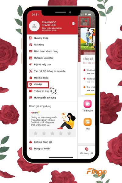 Chọn ba gạch bên góc trái màn hình và tiếp tục ấn chọn "Cài đặt"