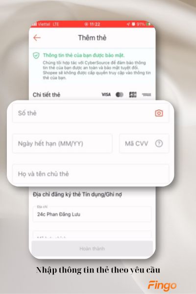 Nhập thông tin thẻ theo yêu cầu