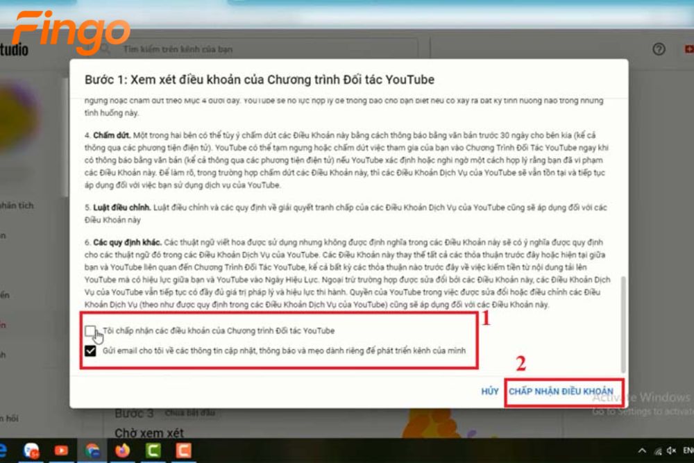 Các điều khoản bật kiếm tiền youtube