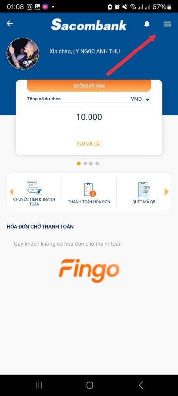Chọn dấu 3 gạch phía trên góc phải giao diện.