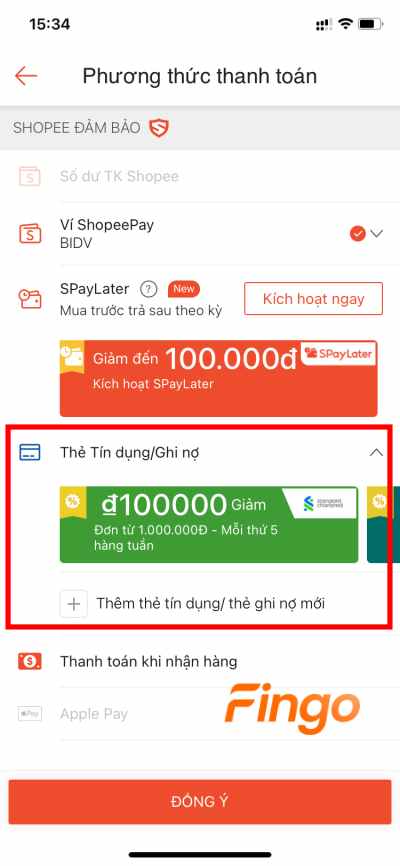 Chọn "Thêm thẻ tín dụng/ghi nợ mới"