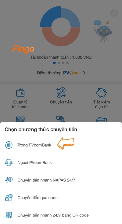 Nhấn chọn mục Trong PVcomBank