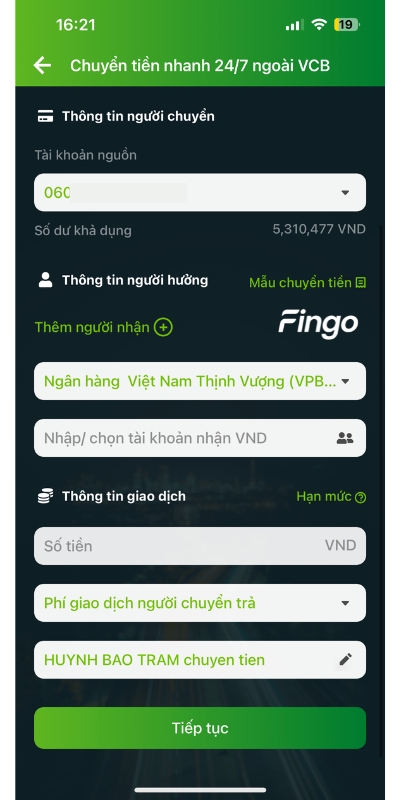 Chuyển tiền từ Vietcombank sang Viettel Money qua VCB Digibank bước 2.2
