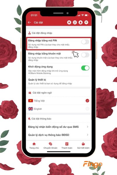 Ấn chọn mục "Đăng nhập bằng mã PIN"