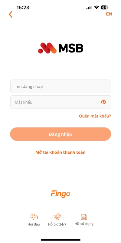 Đăng nhập MSB mBank trên điện thoại khác bước 2