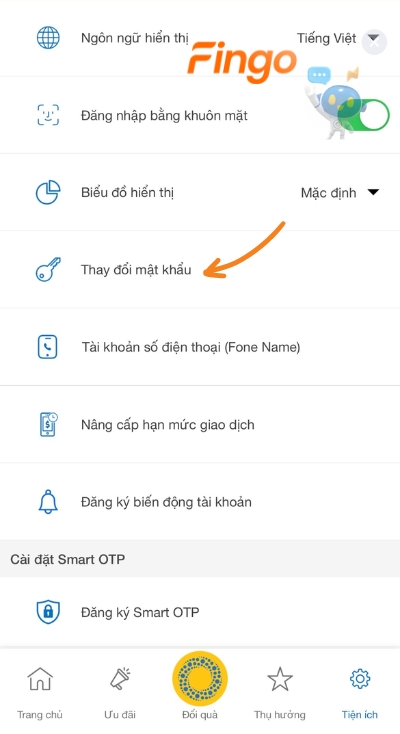 Nhấn chọn mục Thay đổi mật khẩu