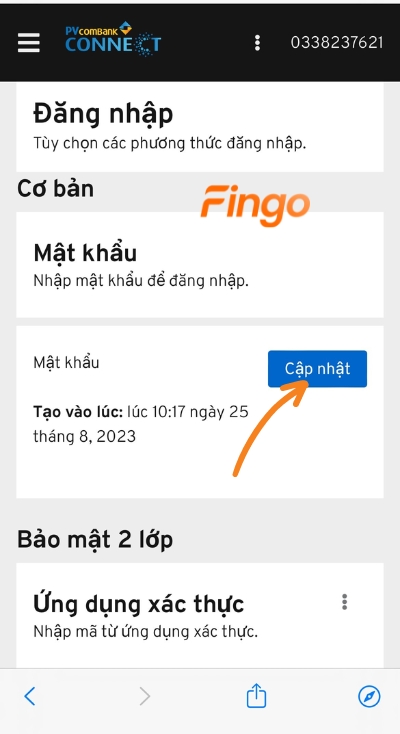 Nhấn chọn mục Cập nhật
