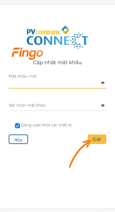 Cập nhật mật khẩu mới và nhấn chọn gửi