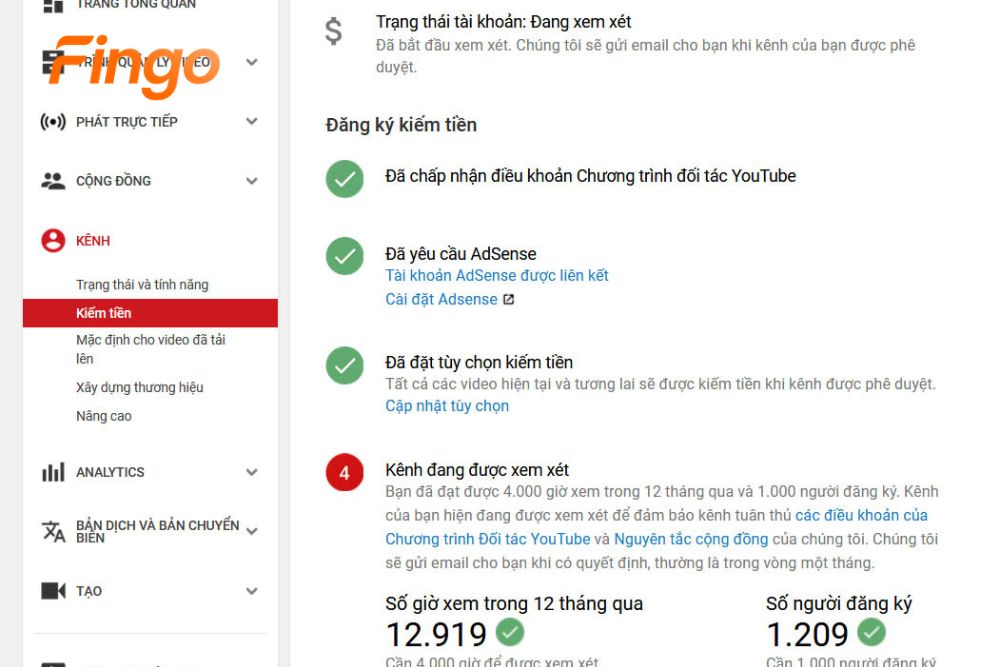 Cách bật chế độ kiếm tiền trên Youtube