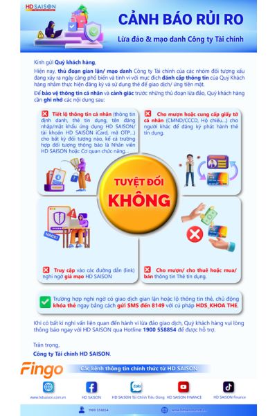 Một số lưu ý để tránh trường hợp bị đối tượng xấu mạo danh HD SAISON lừa đảo
