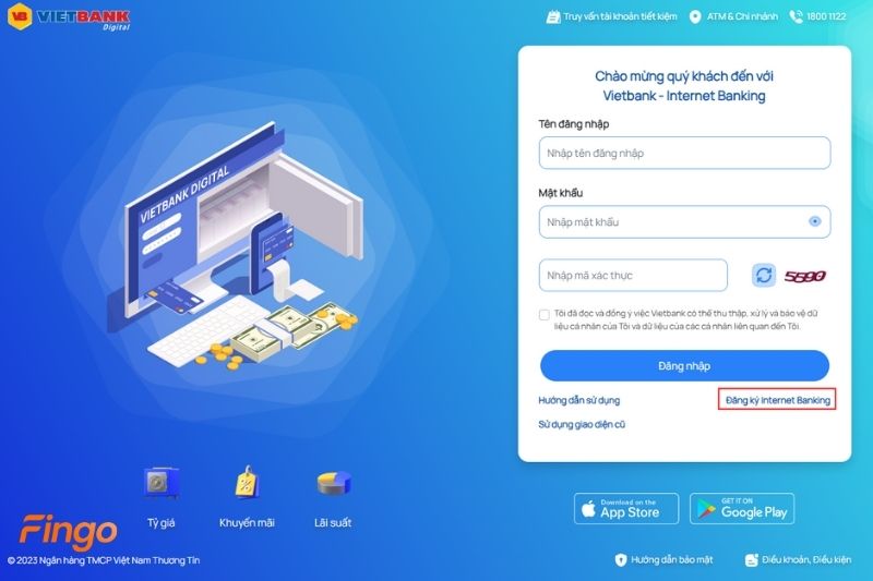 Truy cập vào https://online.vietbank.com.vn/ để đăng ký Internet Banking Vietbank