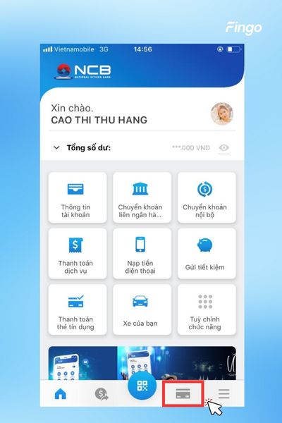Chọn "Dịch vụ thẻ" từ menu dọc.
