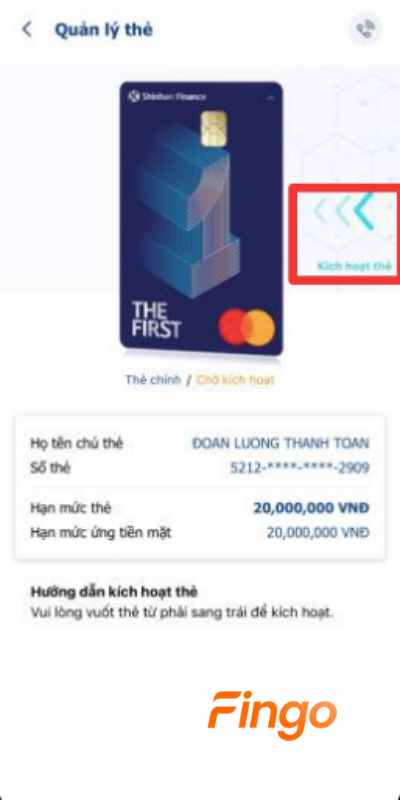 Trượt mũi tên tại trường "kích hoạt thẻ"