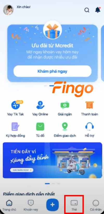 Chọn mục "Thẻ"