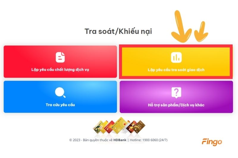 Chọn mục "Lập yêu cầu tra soát giao dịch"
