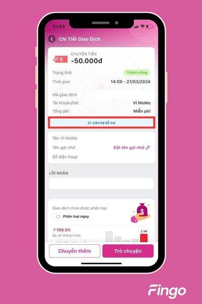 Bấm vào "Liên hệ hỗ trợ"