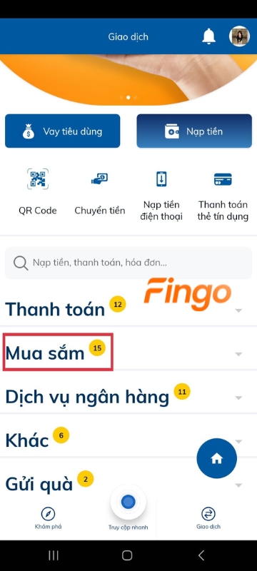 Chọn "Mua sắm"