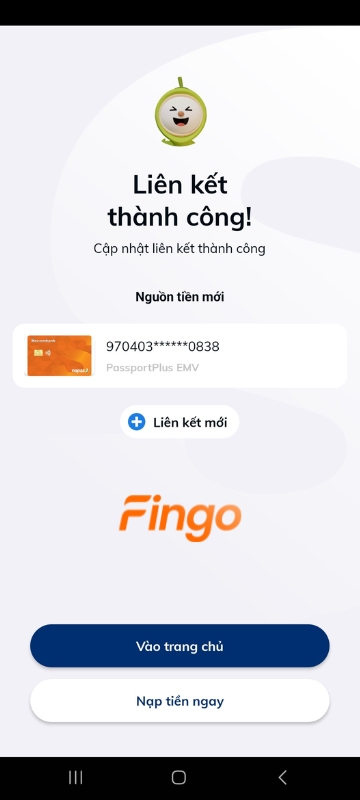 Hoàn tất mở liên kết thẻ Sacombank. 